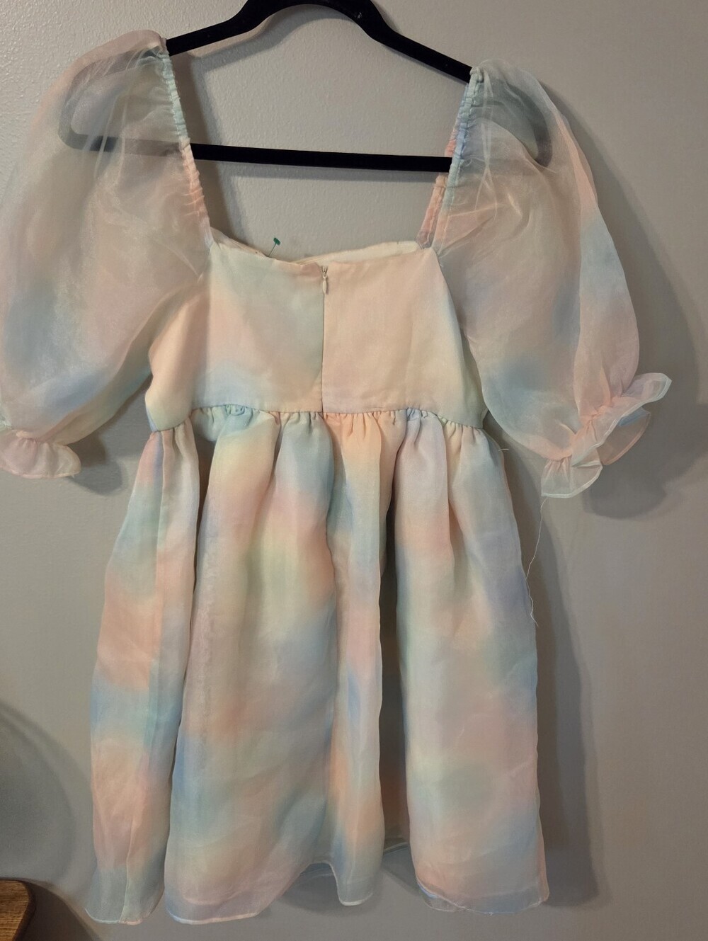 Endless Rose Women's Multi Color Organza Mini Dress Puff Sleeves Sz S Milkmaid - Picture 5 of 13